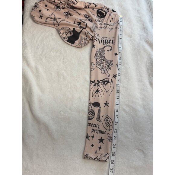 Shein Long Sleeve Tattoo Print Crop Top With Mock Neck Beige & Black Womans M - Picture 9 of 16